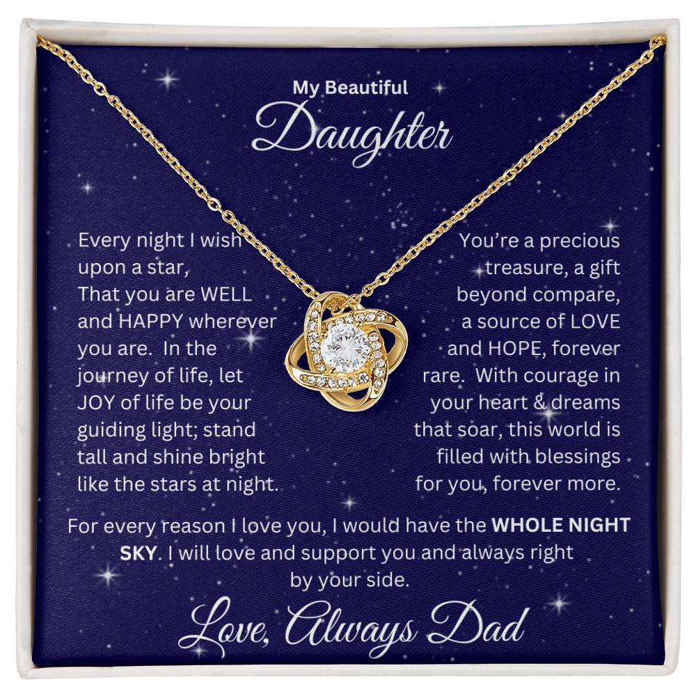 Daughter gift from dad with love knot necklace and special message in a ready to gift standard box