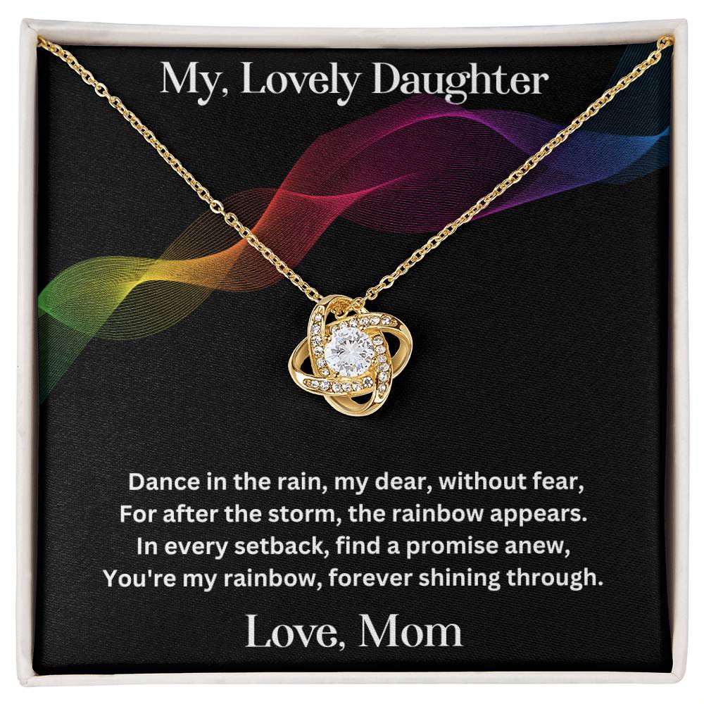 Daughter gift from mom with love knot necklace and special message in two tone box