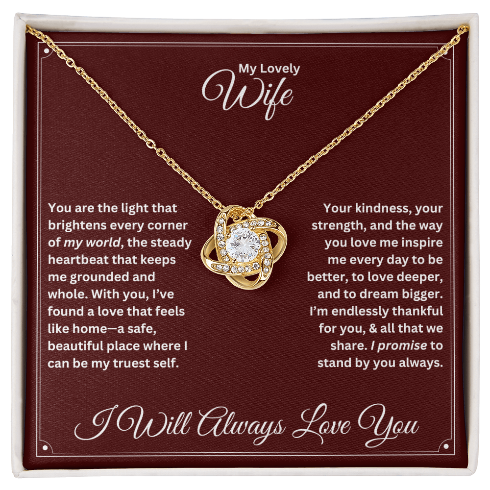 Wife gift with love knot necklace and special message in a standard box