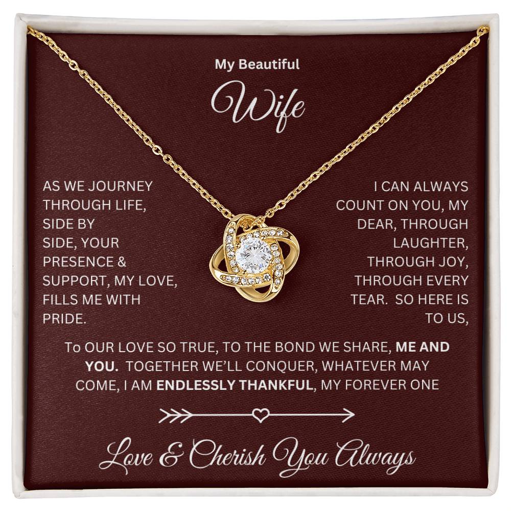 Wife gift with love knot necklace and special message in a standard box