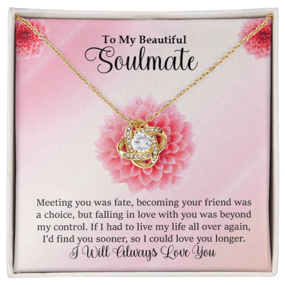 Soulmate Gift - Love Knot Necklace In 18K Yellow Gold Finish With Special Message In Two Tone Box