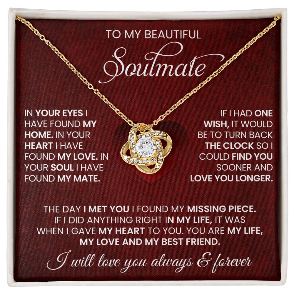 Soulmate Love Knot Necklace In 18K Yellow Gold In Standard Box WIth Unique Message