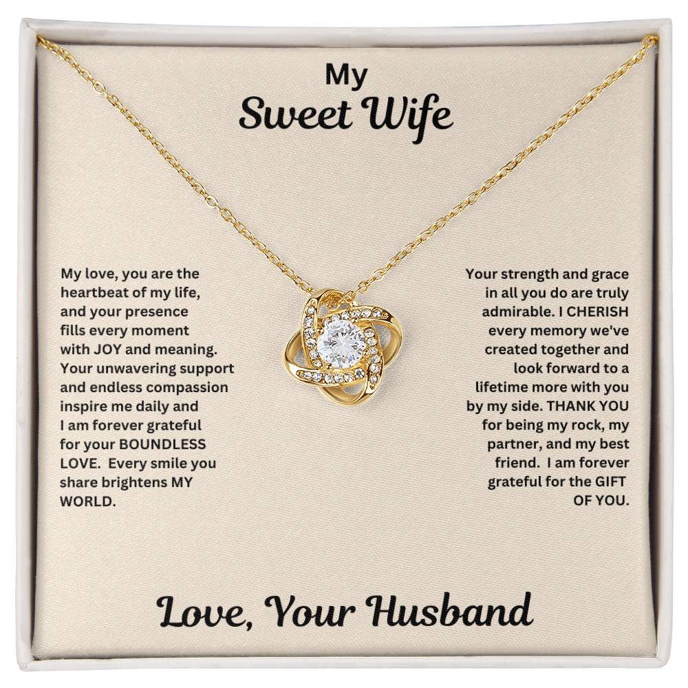 Wife gift with love knot necklace and special message in standard box