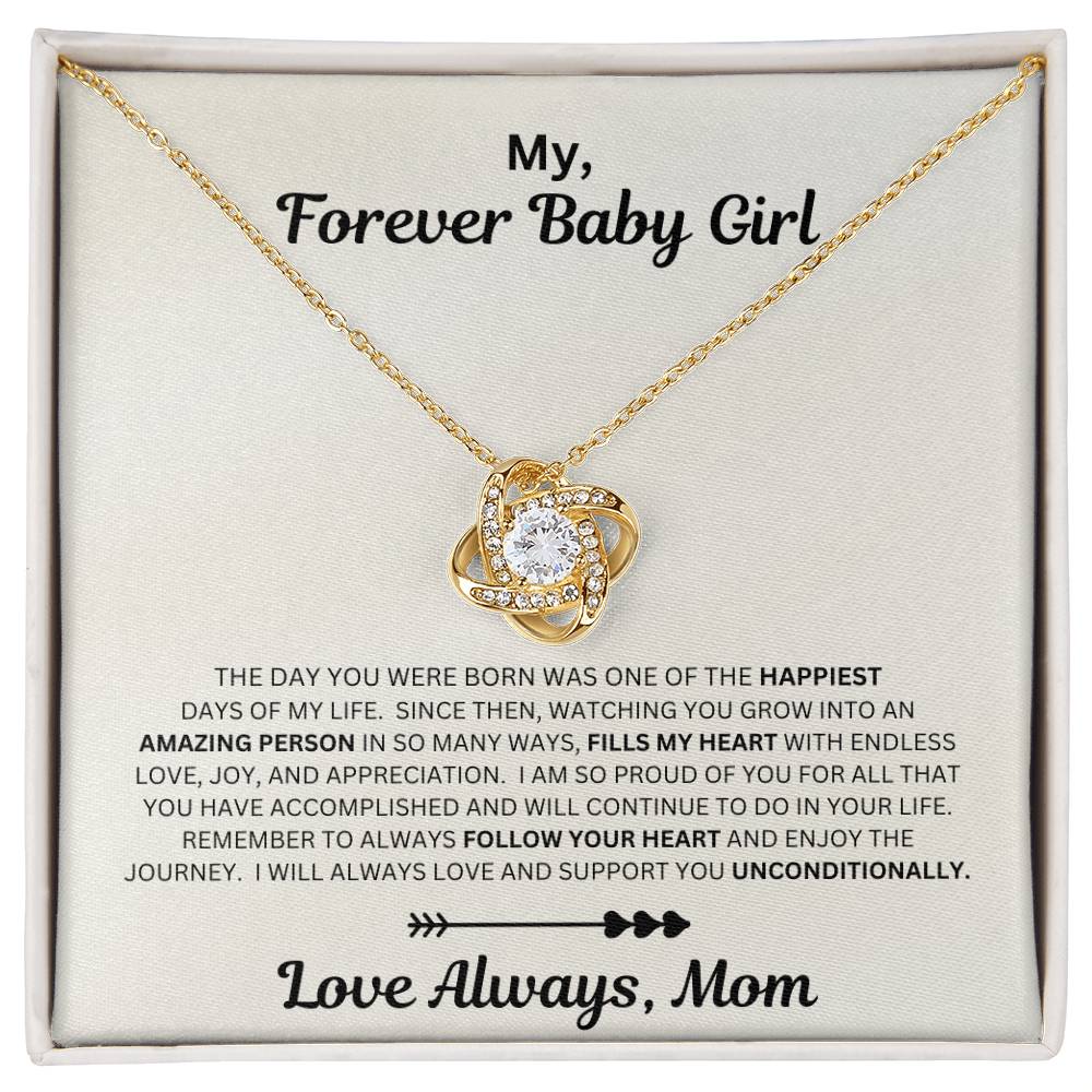 Daughter gift from mom with love knot necklace and sentimental message in standard box