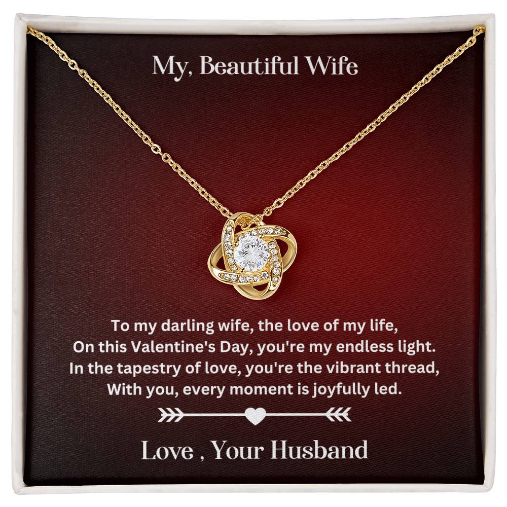 WIfe Valentine's Day Gift WIth Love Knot Necklace With Special Message In Two Tone Box