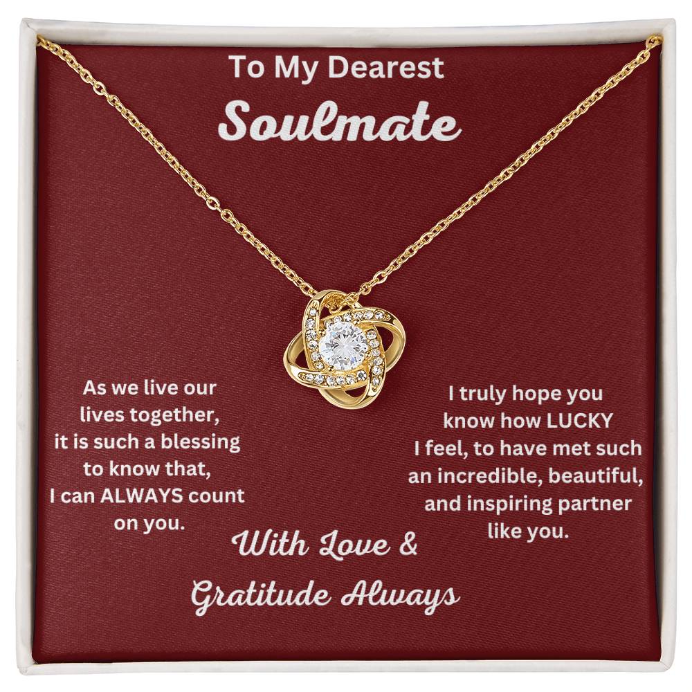 Soulmate Gift-Love Knot Necklace In 18K Yellow Gold Finish In Two Toned Box With Message Card