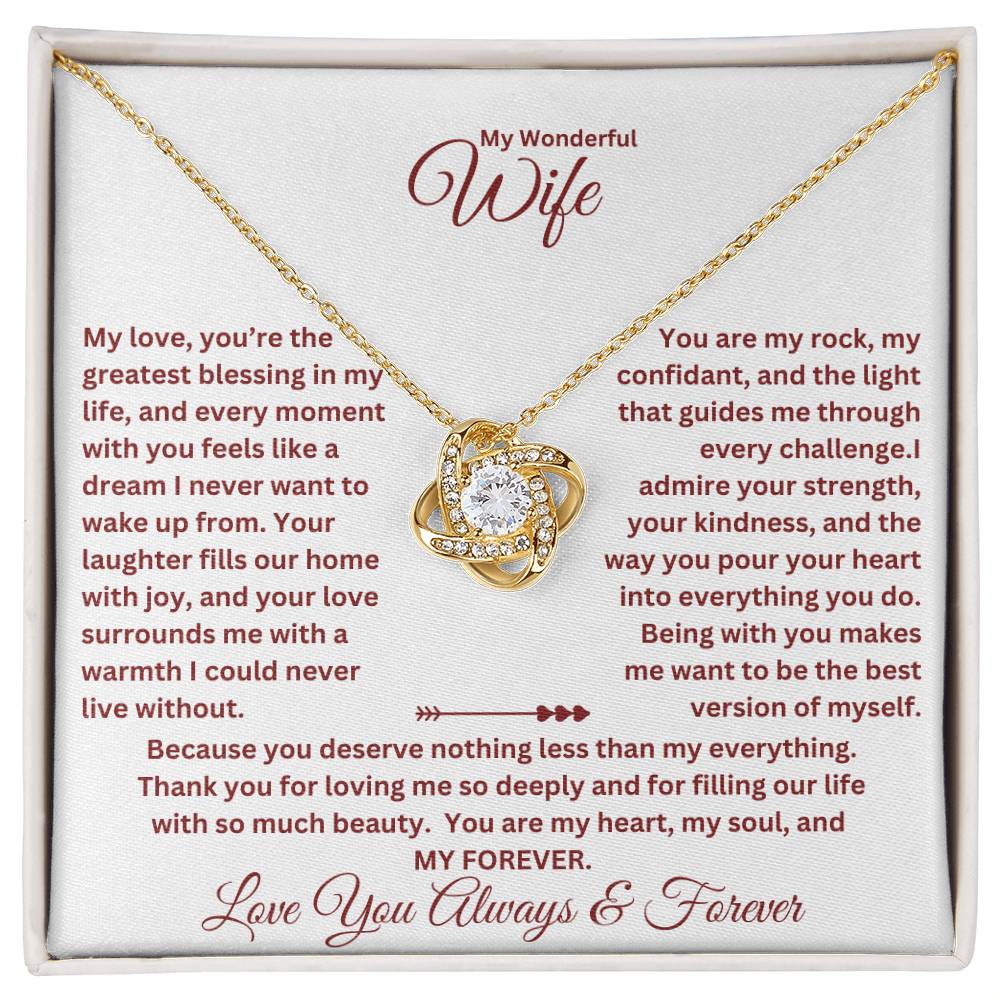 Wife Gift with love knot necklace and special message in a standard box