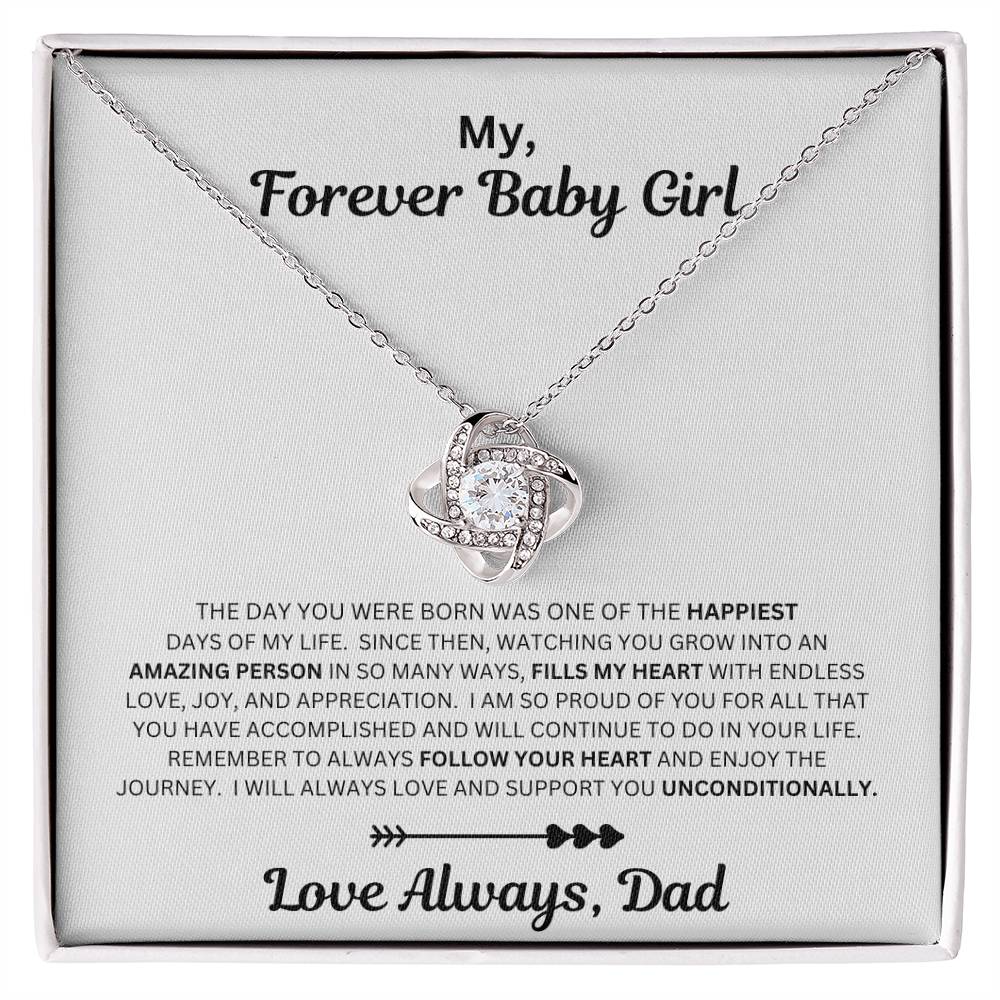 Dad to daughter gift with the love knot necklace and special message in a standard box