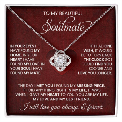 Soulmate Love Knot Necklace In 14K White Gold In Standard Box WIth Unique Message