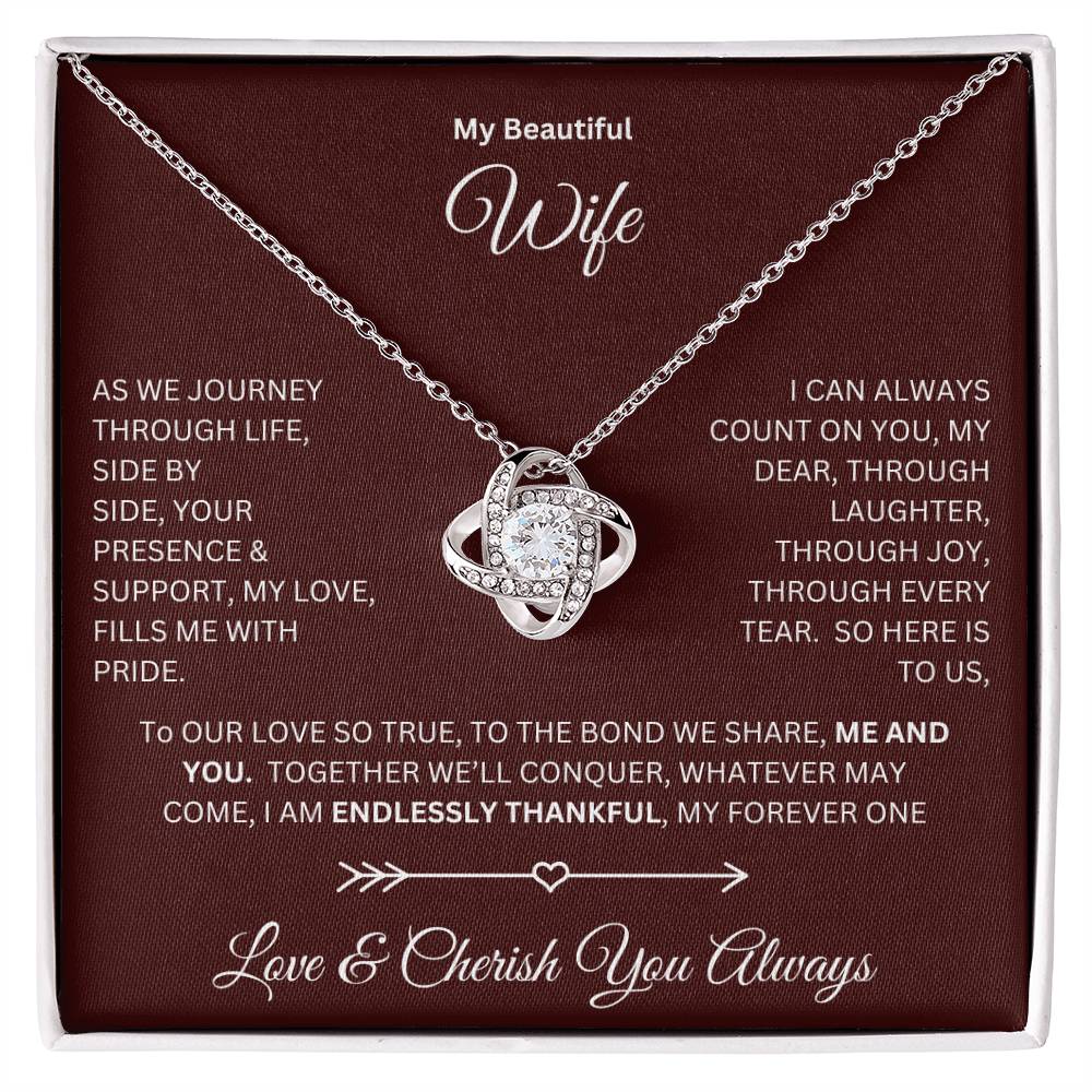 Wife gift with love knot necklace and special message in a standard box