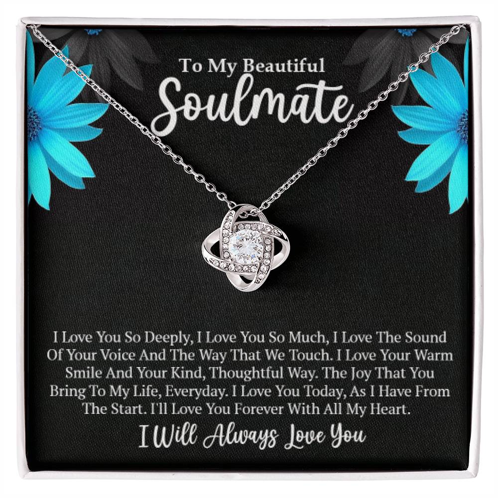 Soulmate Gift-Love Knot Necklace In 14K White Gold Finish With Special Message  In Two Tone Box