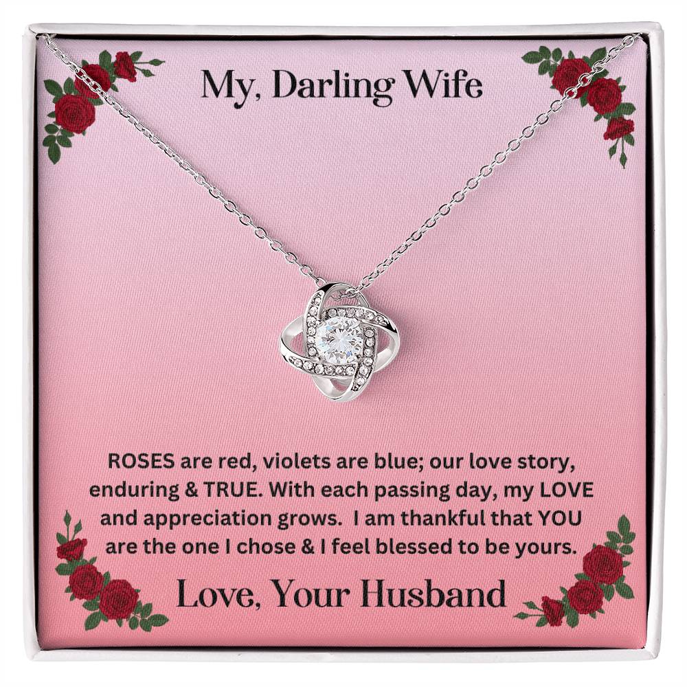 Wife gift with love knot necklace and special message in standard box