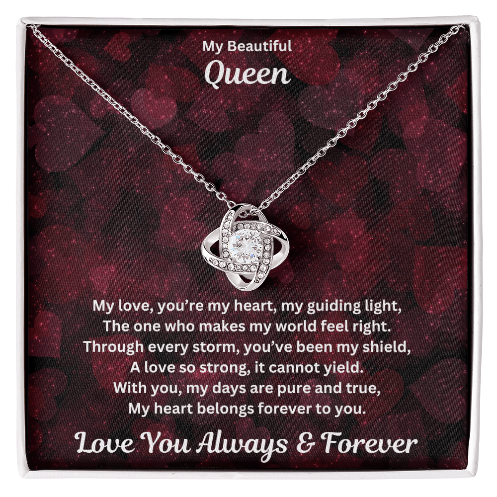 Soulmate gift with love knot necklace and special message in a standard box