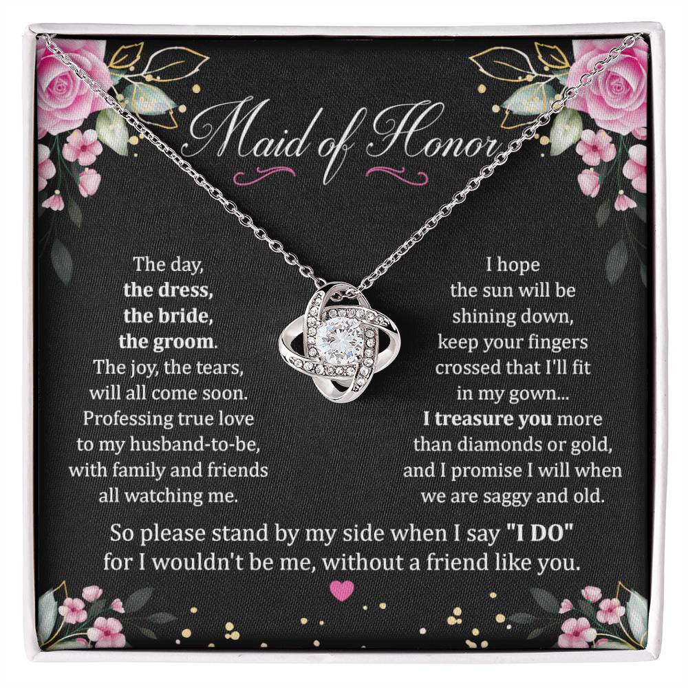 Maid Of Honor Gift With Love Knot Necklace With Message in Standard Box