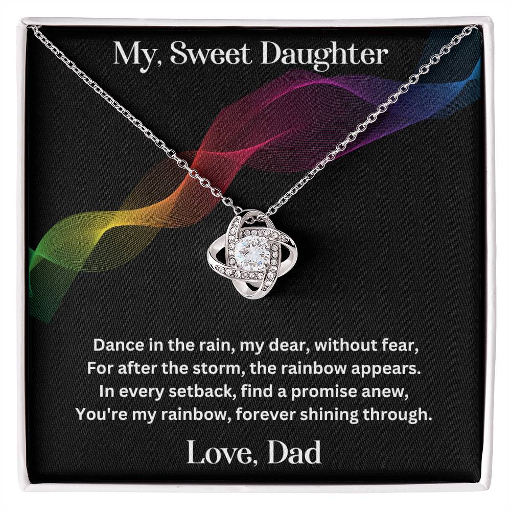 Daughter gift from dad with love knot necklace and special message in two tone box