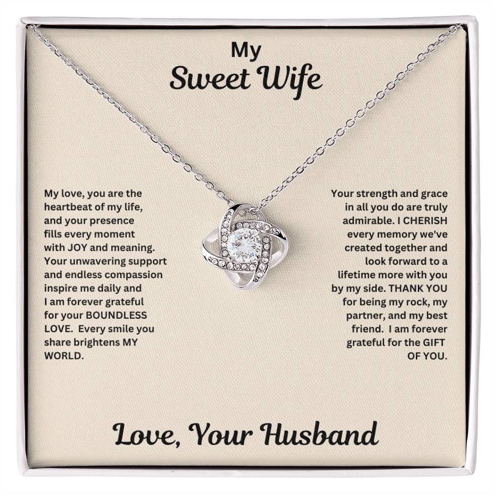 Wife gift with love knot necklace and special message in standard box