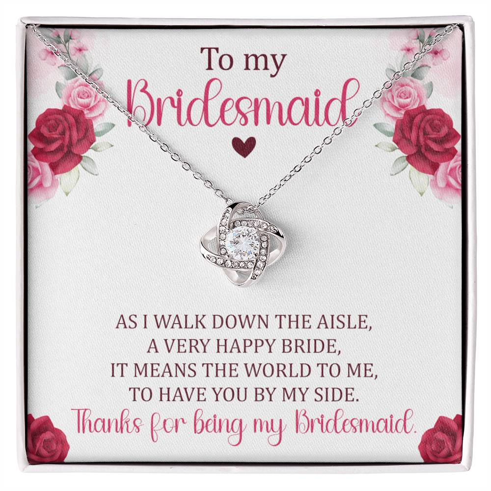 Bridesmaid gift with love knot necklace and special message in ready to gift box