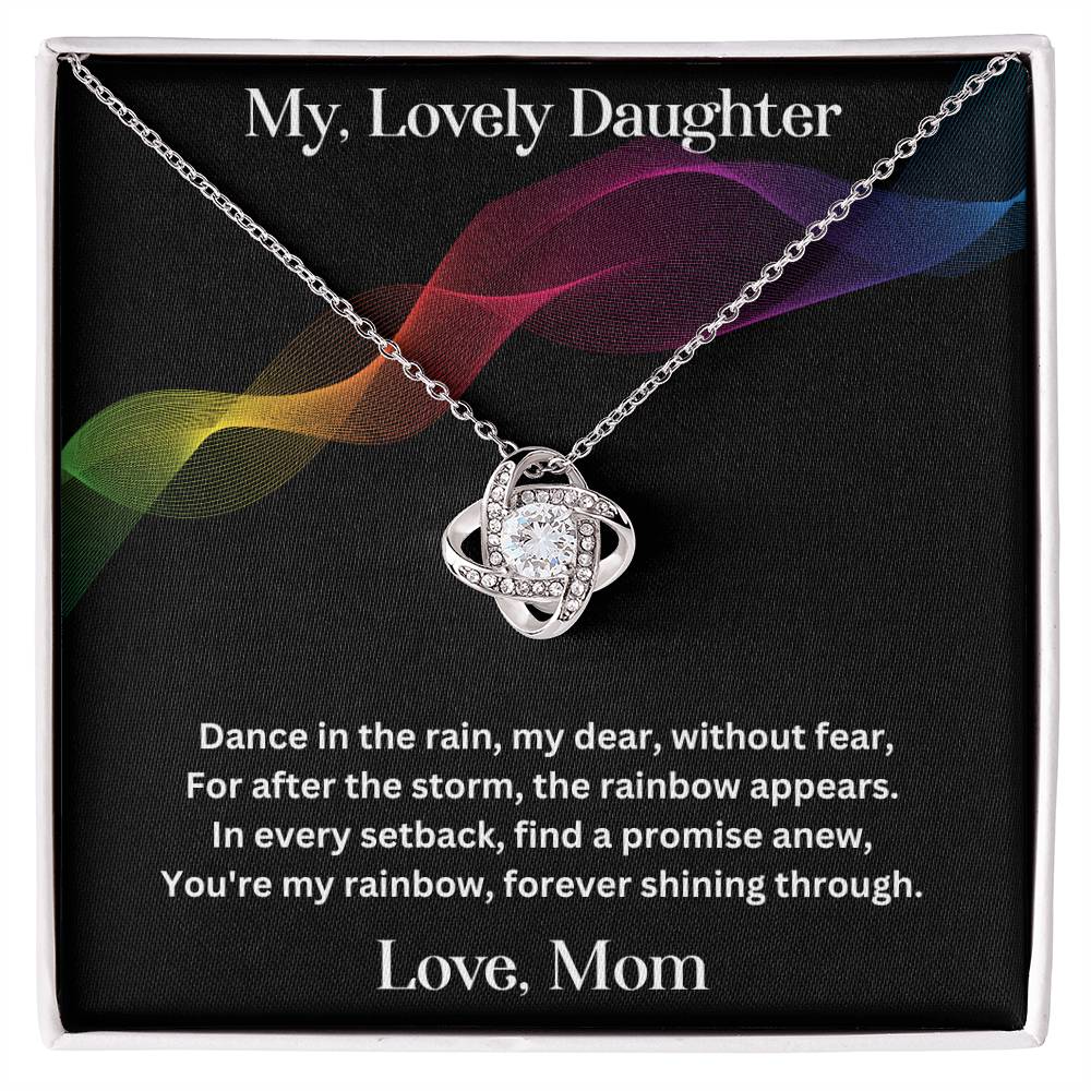 Daughter gift from mom with love knot necklace and special message in ltwo tone box