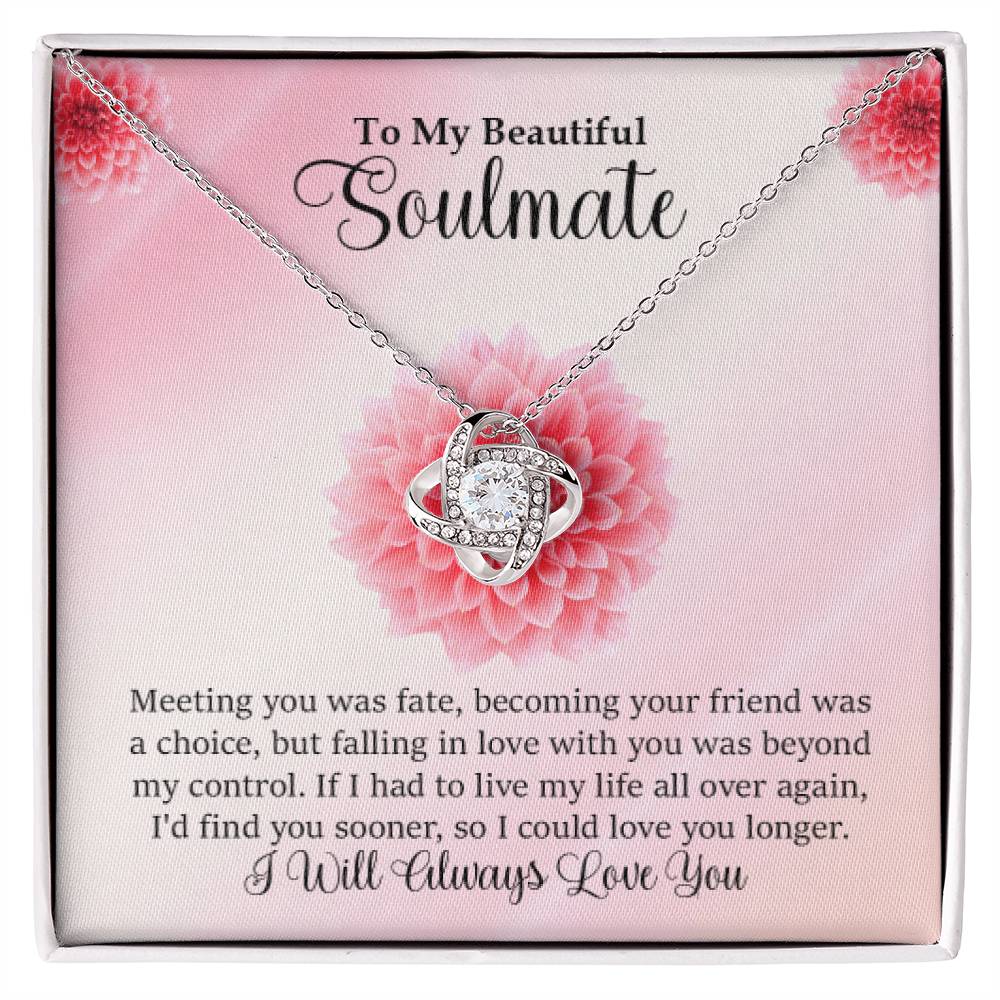 Soulmate Gift-Love Knot Necklace In 14K White Gold Finish With Special Message  In Two Tone Box