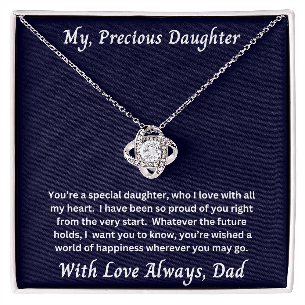 Daughter gift from dad with love knot necklace and special message in two tone  box