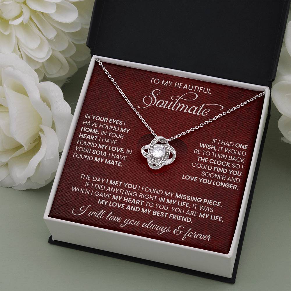 Soulmate Love Knot Necklace In 14K White Gold In Standard Box WIth Unique Message