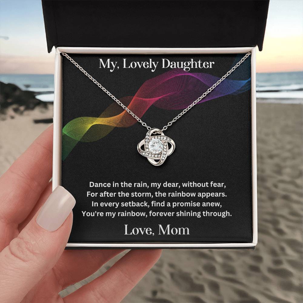 Daughter gift from mom with love knot necklace and special message in two tone box