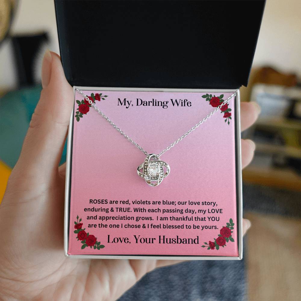 Wife gift with love knot necklace and special message in standard box