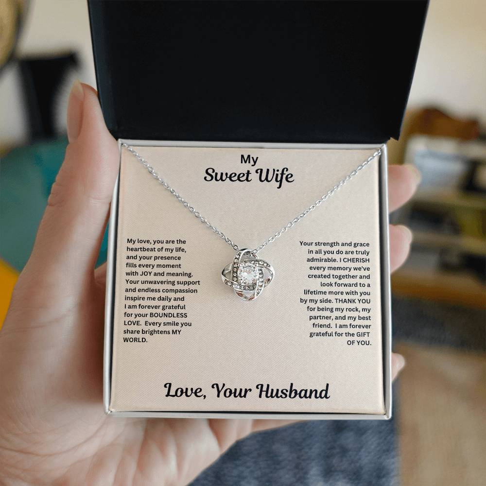 Wife gift with love knot necklace and special message in standard box