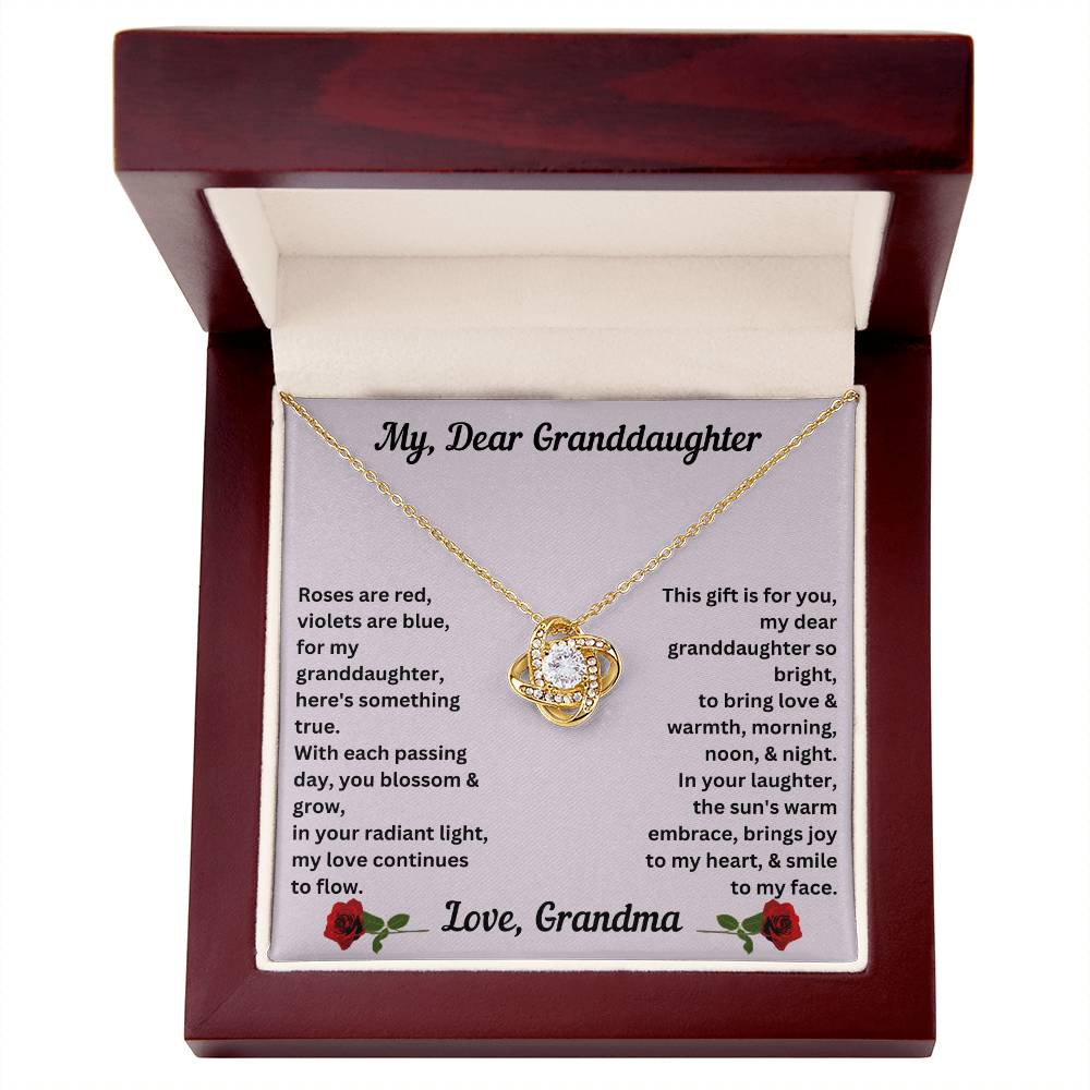 Granddaughter gift from grandma with love knot necklace with special message in luxury box