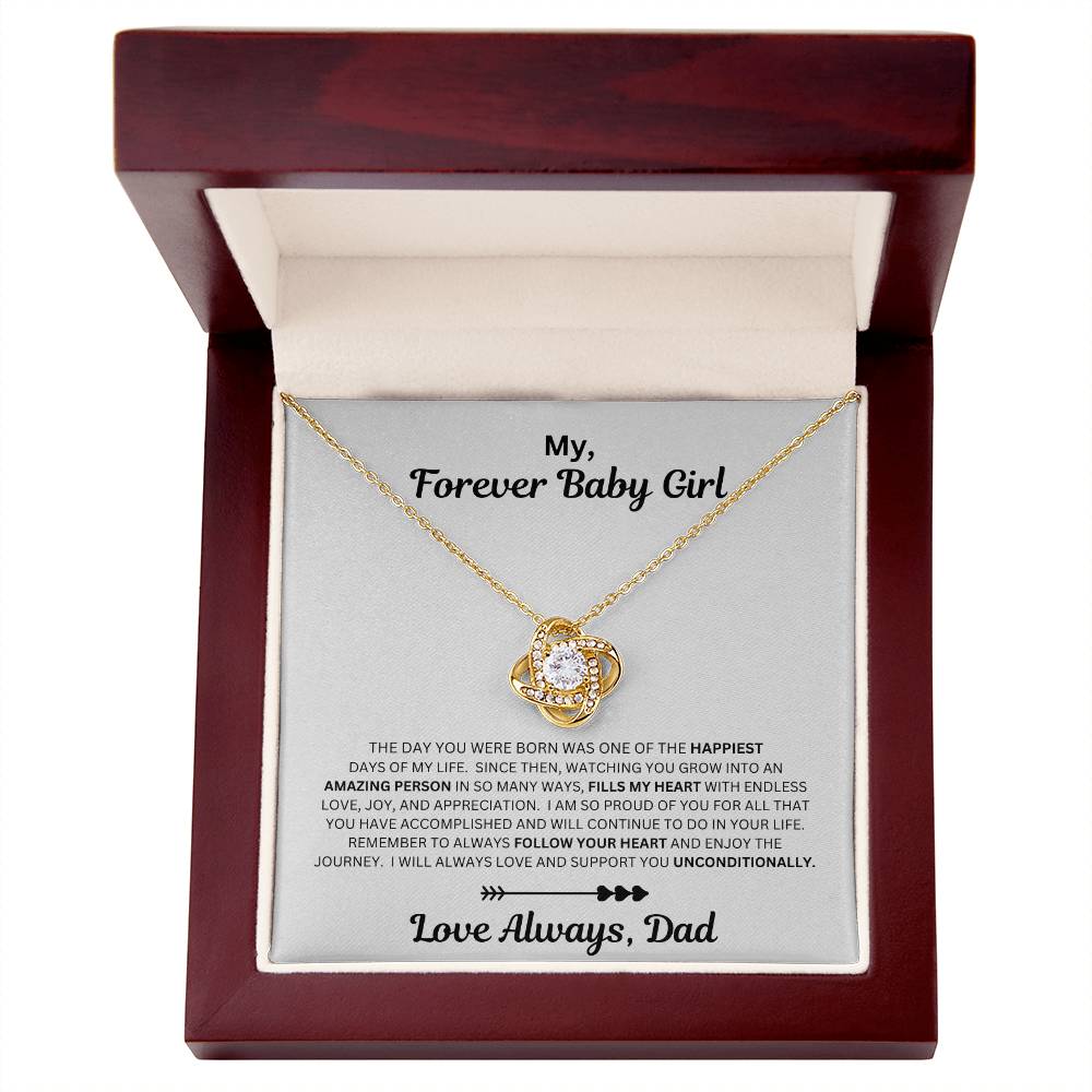 Dad to daughter gift with the love knot necklace and special message in a luxury box