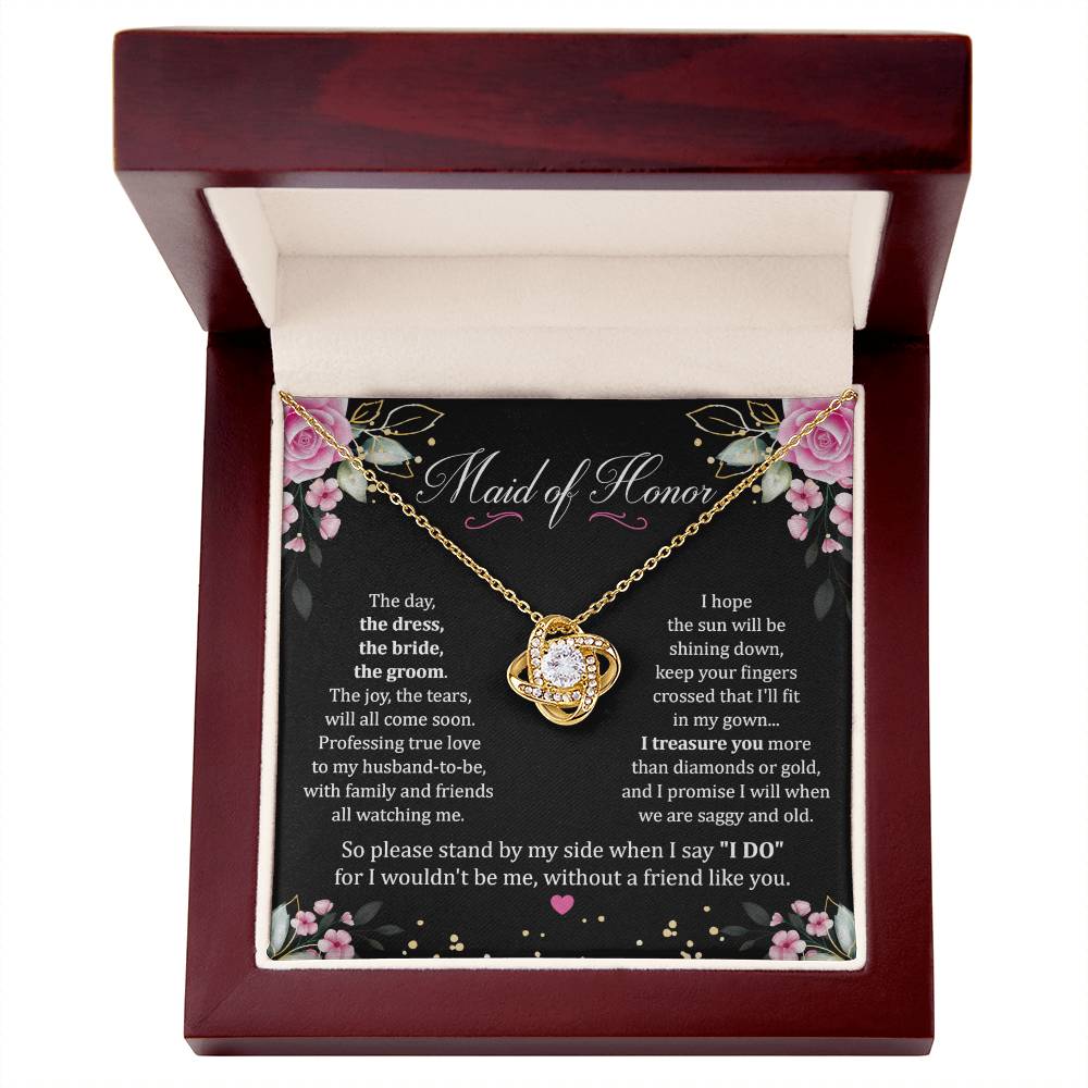 Maid Of Honor Gift With Love Knot Necklace With Message in luxury box with LED