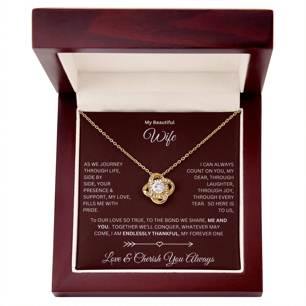 Wife gift with love knot necklace and special message in a luxury box