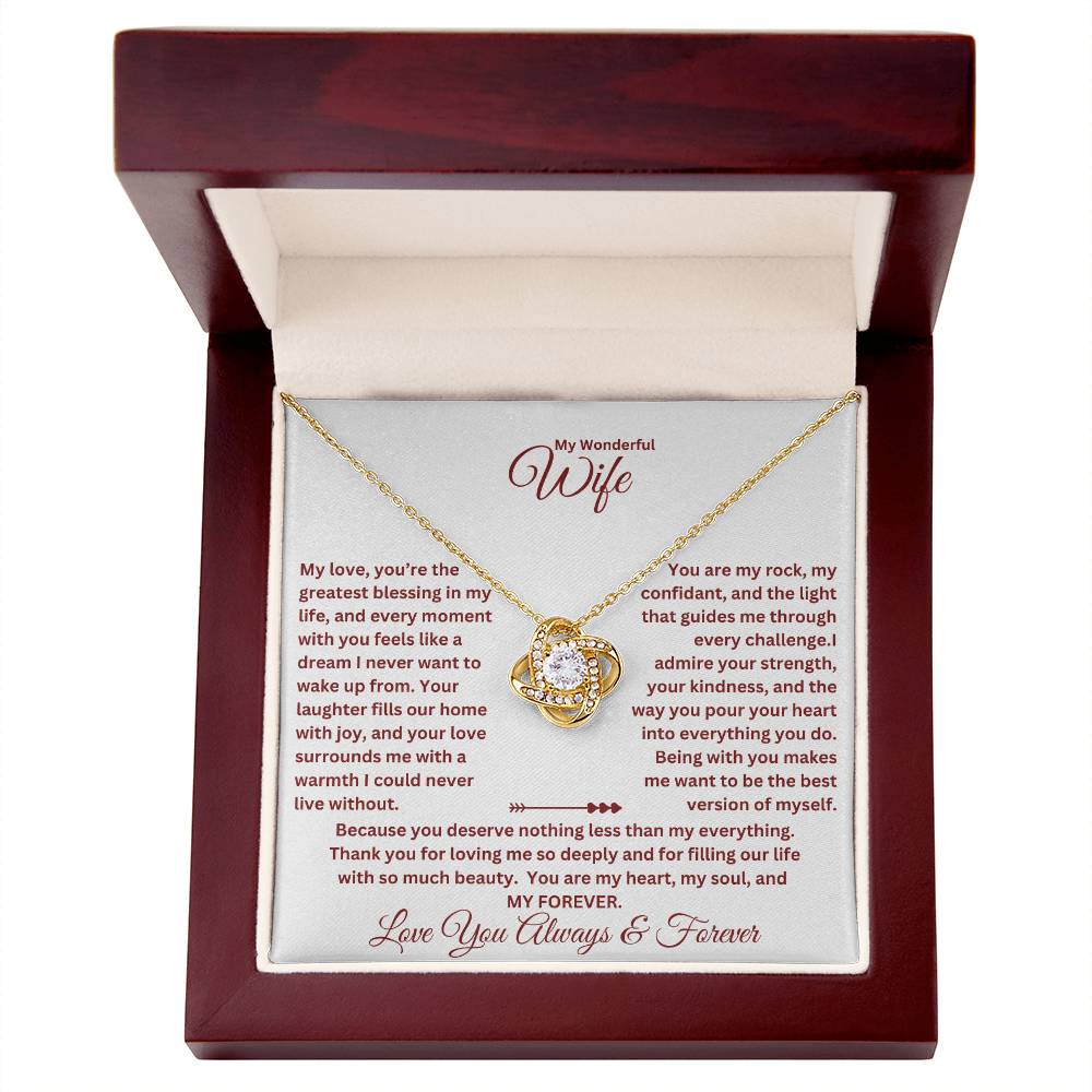 Wife Gift with love knot necklace and special message in a luxury box