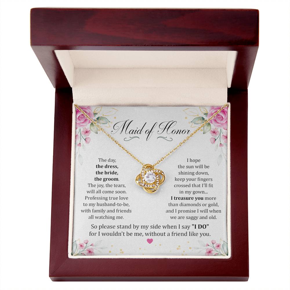 Maid Of Honor gift with love knot necklace and special message in luxury box