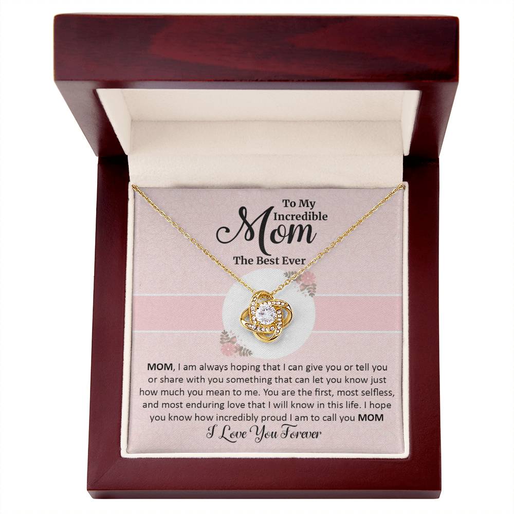 Gift for mom with love knot necklace and special message in luxury box