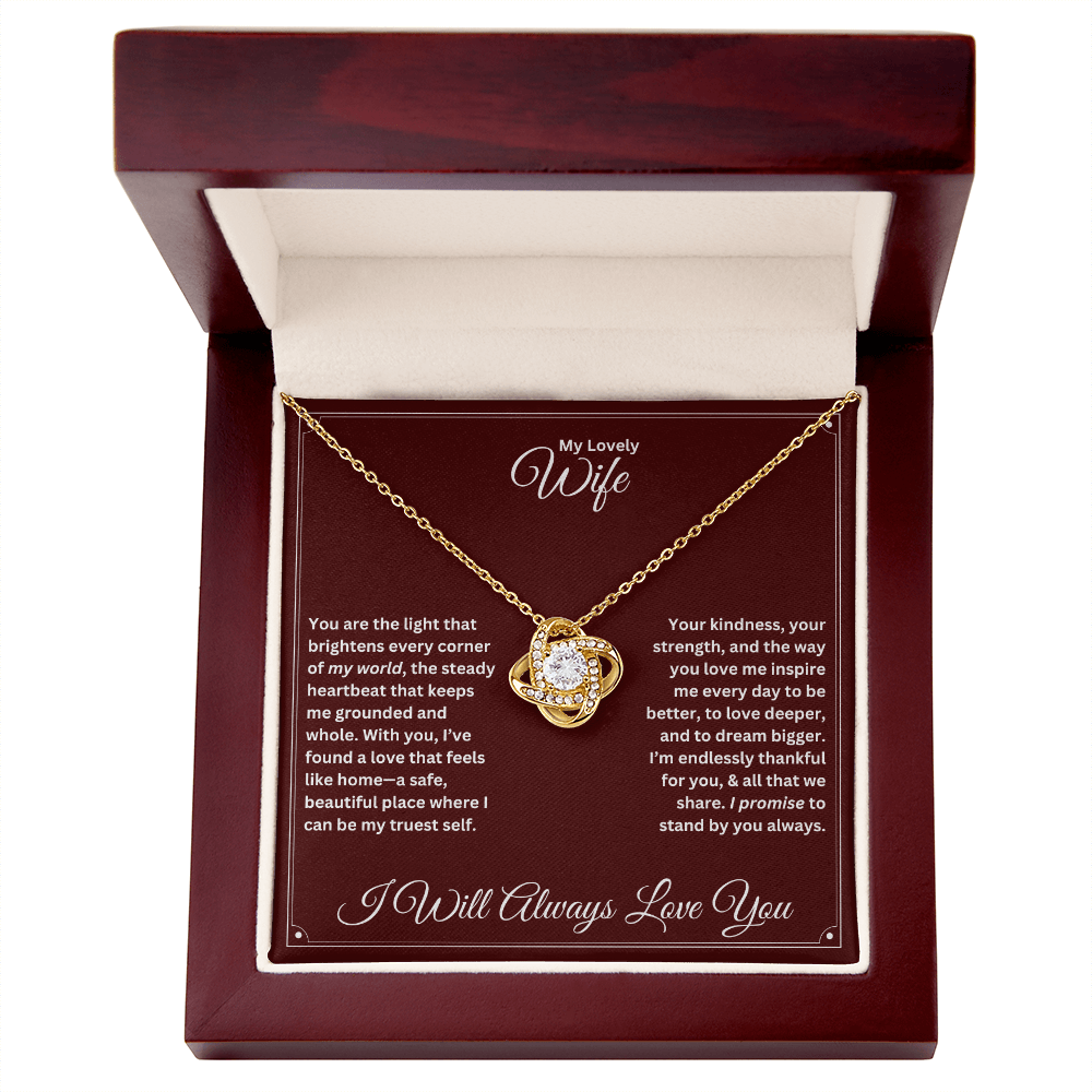 Wife gift with love knot necklace and special message in a luxury box