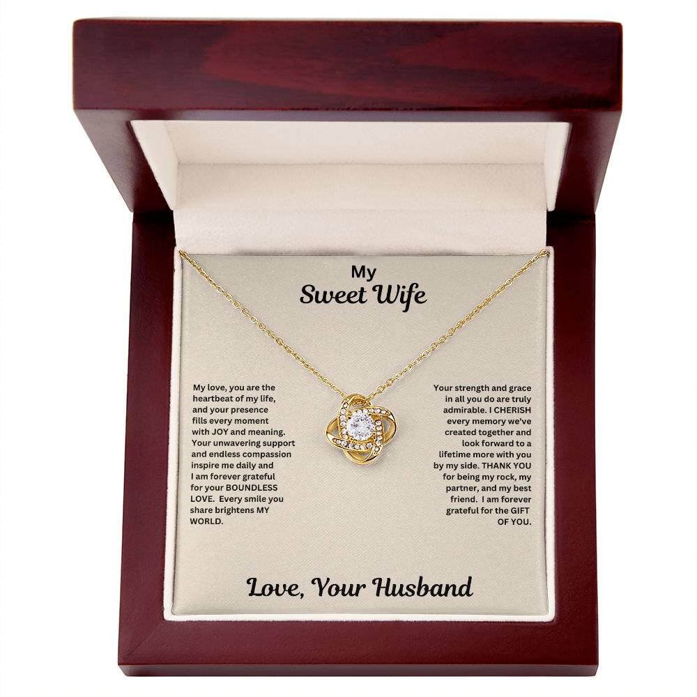 Wife gift with love knot necklace and special message in luxury box