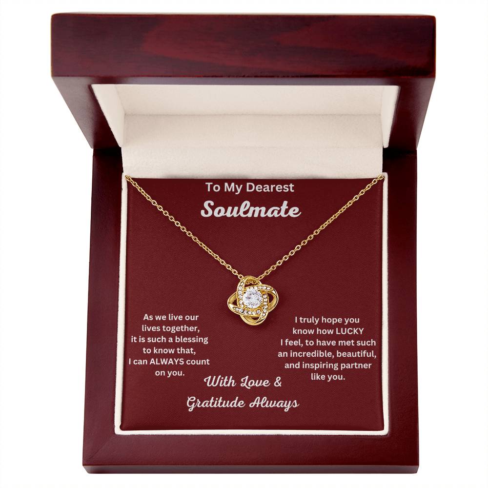 Soulmate Gift-Love Knot Necklace In 18K Yellow Gold Finish In Luxury Box With LED With Message Card