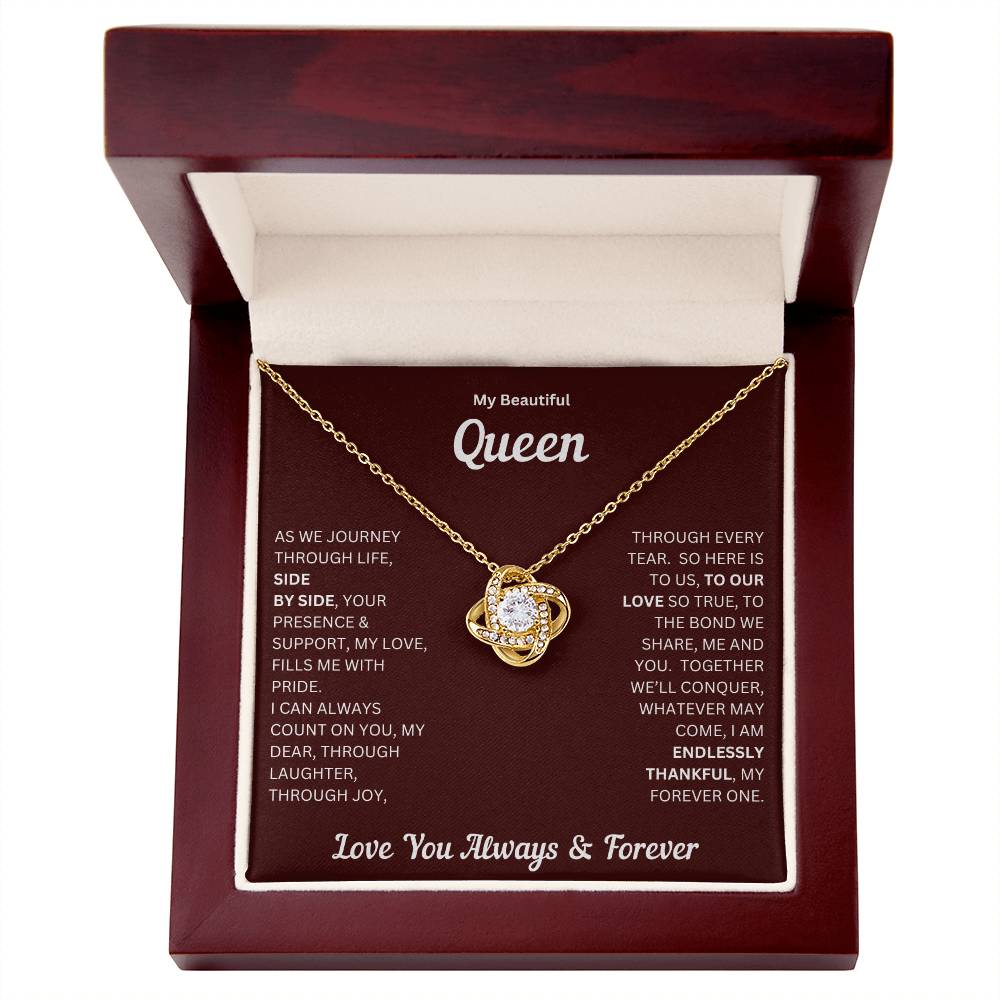 Soulmate gift with love knot necklace and special message in a luxury box