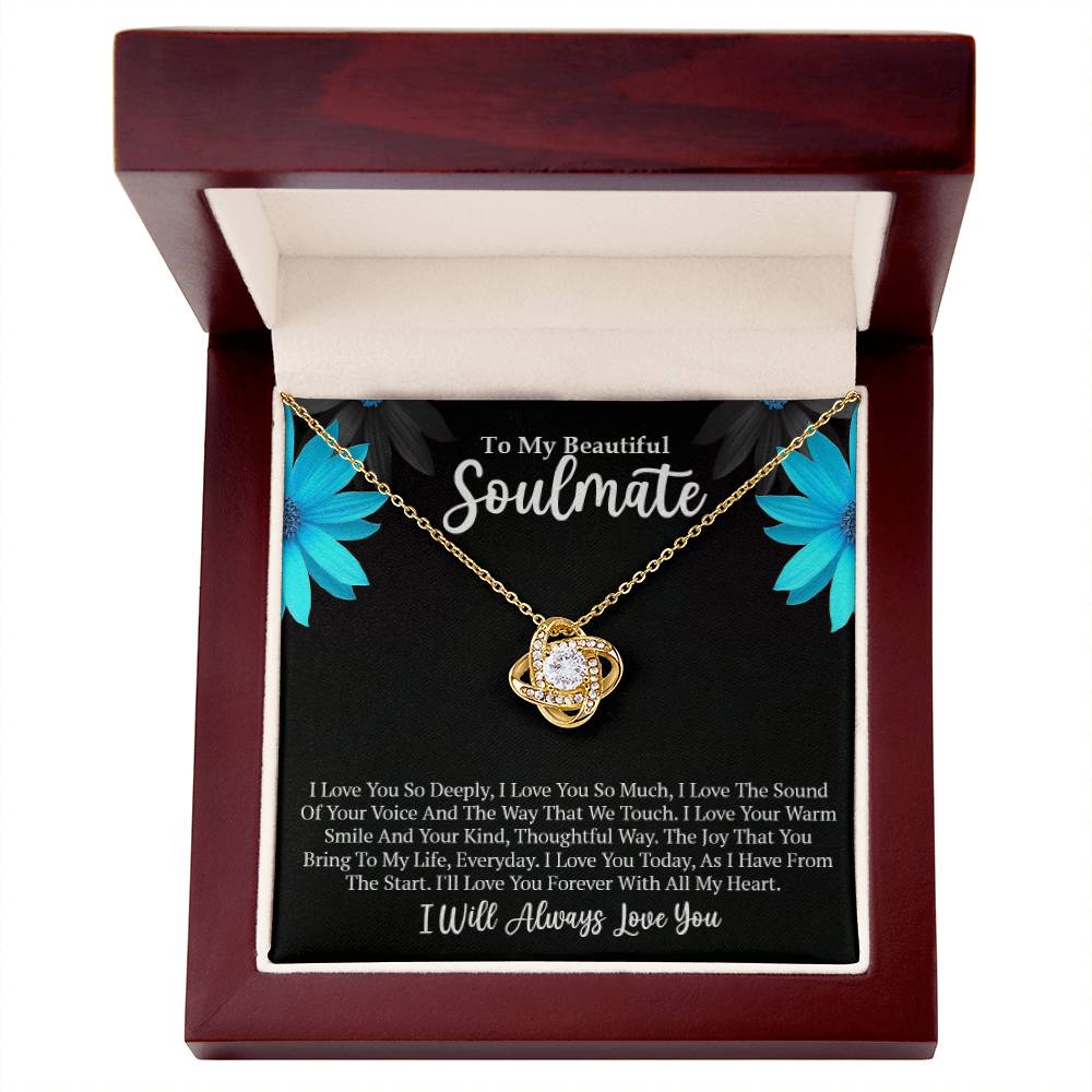 Soulmate Gift - Love Knot Necklace In 18K Yellow Gold Finish With Special Message In Luxury Box With LED Spotlight