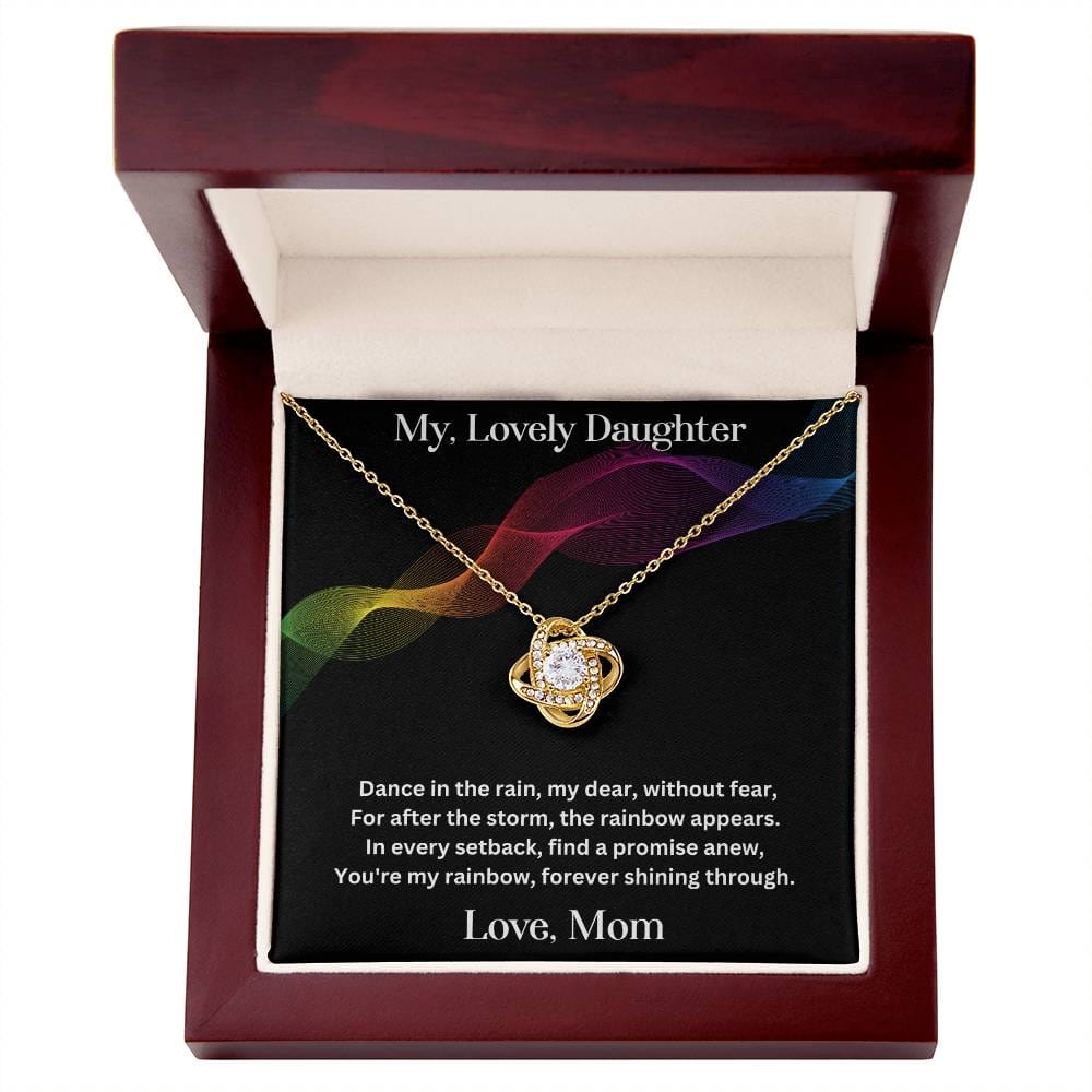 Daughter gift from mom with love knot necklace and special message in luxury box