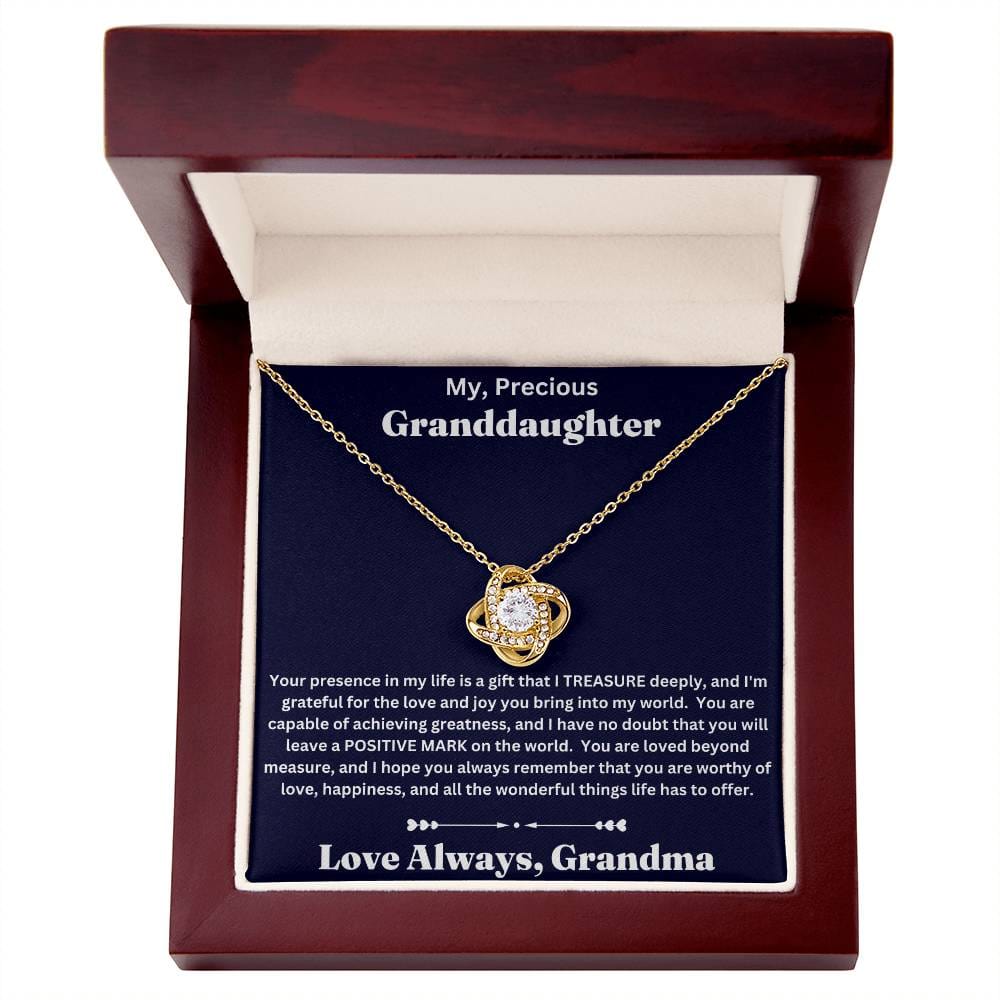 Granddaughter gift from Grandma with love knot necklace and special message in luxury box