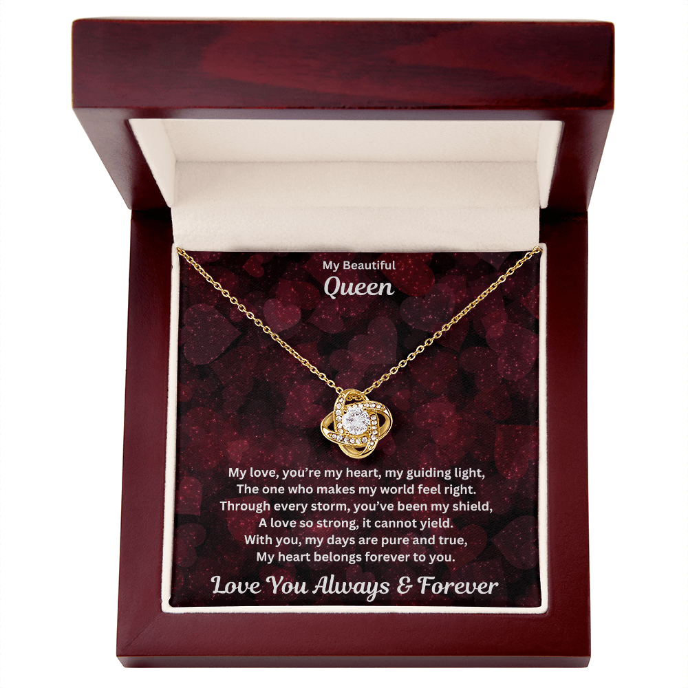 Soulmate gift with love knot necklace and special message in a premium luxury box