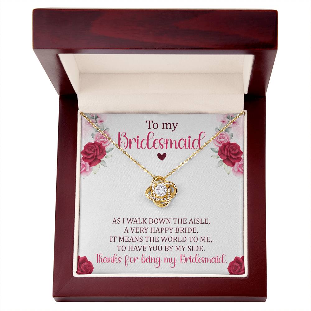 Bridesmaid gift with love knot necklace and special message in ready to gift box