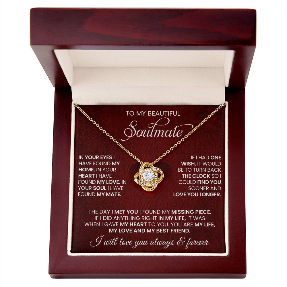 Soulmate Love Knot Necklace In 18K Yellow Gold In Luxury Box WIth Unique Message