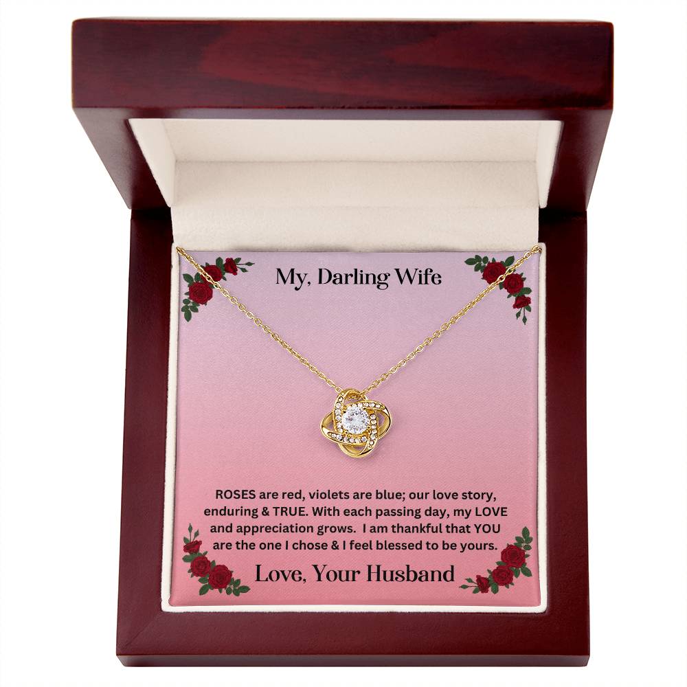 Wife gift with love knot necklace and special message in luxury box