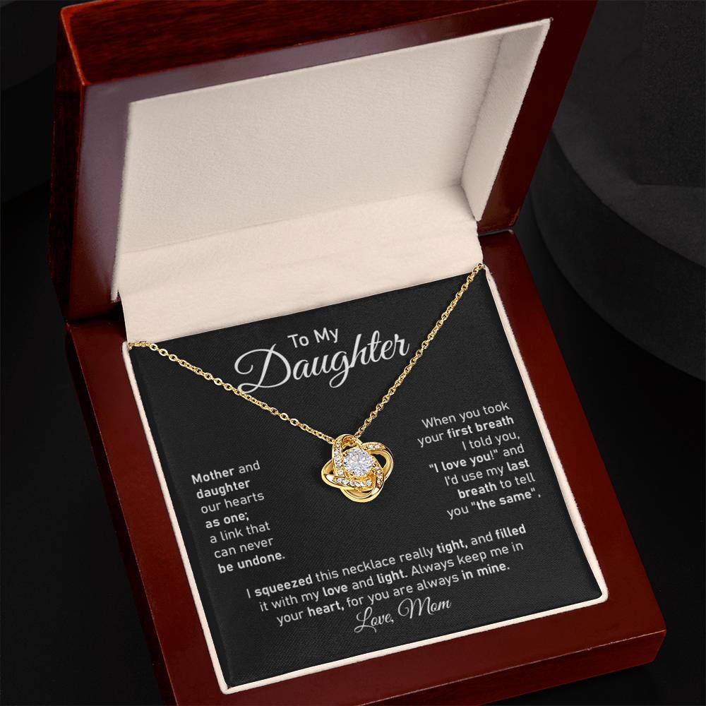 Daughter gift from mom with love knot necklace and unique message in  luxury box