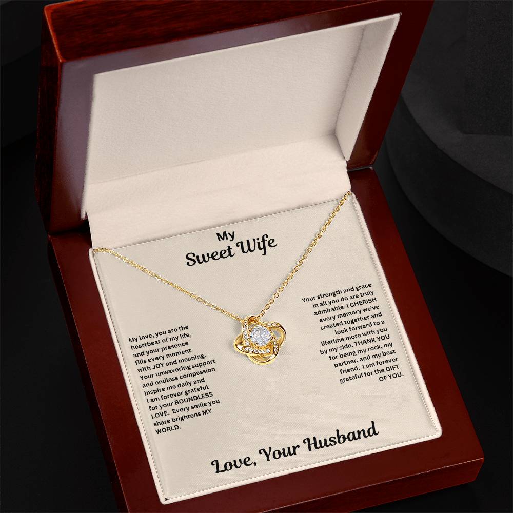 Wife gift with love knot necklace and special message in luxury box