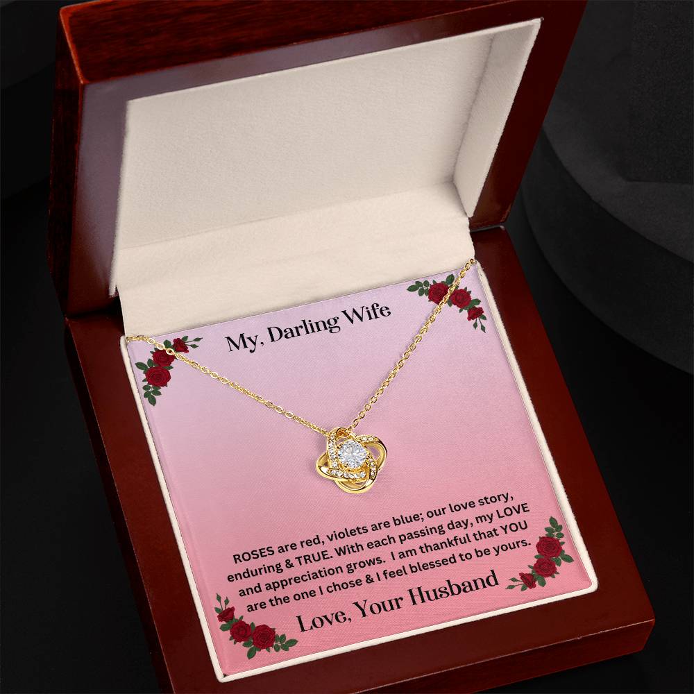 Wife gift with love knot necklace and special message in luxury box