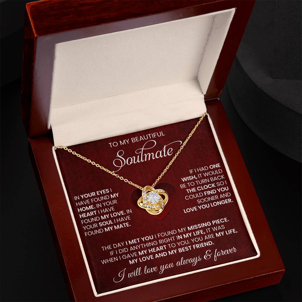 Soulmate Love Knot Necklace In 14K Yellow Gold In Luxury Box WIth Unique Message